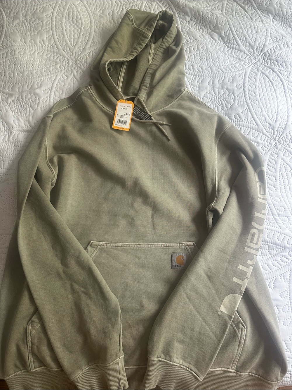 Carhartt Men's Olive Crewneck Hooded Sweatshirt with Sleeve Logo